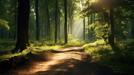 Beautiful morning in a magical summer forest.の素材