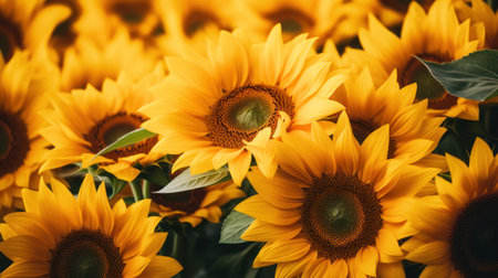 Background: Stunning yellow sunflowers in full bloom.の素材