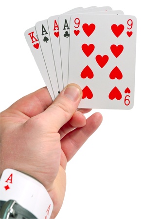 cheating in poker with ace in sleeveの写真素材