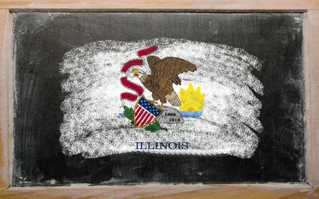 Chalky american state of illinois flag painted with color chalk on old blackboardの写真素材