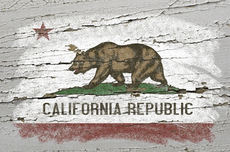 Chalky american state of california flag precisely painted with color chalk on grunge wooden textureの写真素材