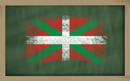 Chalky basque flag painted with color chalk on old blackboardの写真素材