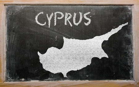 drawing of cyprus on blackboard, drawn by chalkの写真素材