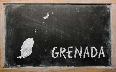 drawing of grenada on blackboard, drawn by chalkの写真素材