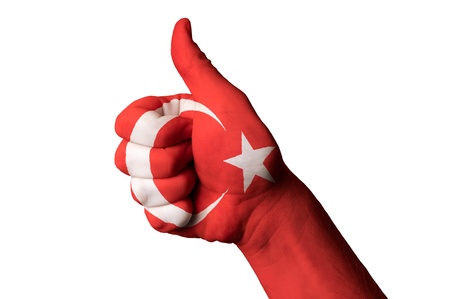 Hand with thumb up gesture in colored turkey national flag
