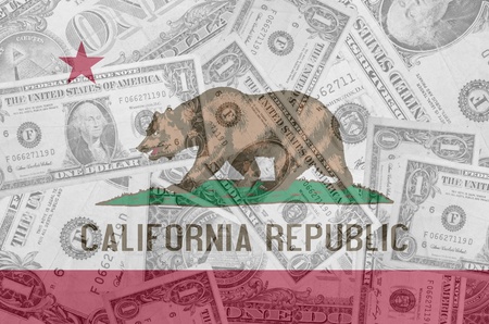 transparent united states of america state flag of california with dollar currency in background symbolizing political, economical and social governmentの写真素材