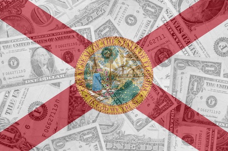 transparent united states of america state flag of florida with dollar currency in background symbolizing political, economical and social governmentの写真素材