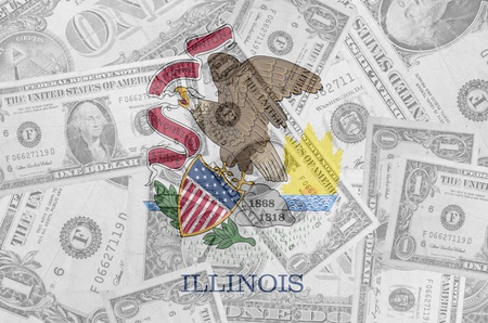 transparent united states of america state flag of illinois with dollar currency in background symbolizing political, economical and social governmentの写真素材