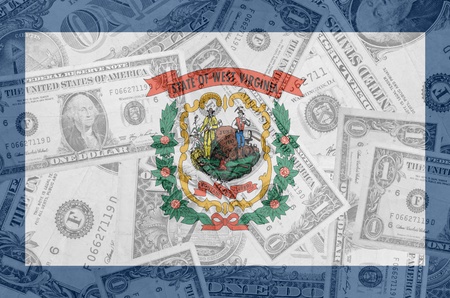 transparent united states of america state flag of west virginia with dollar currency in background symbolizing political, economical and social governmentの写真素材