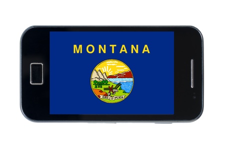 smartphone flag of us state of montana on wihteの写真素材