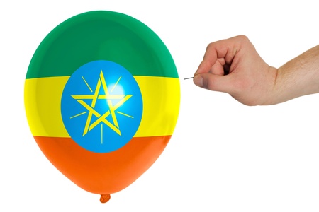 exploding balloon colored in national flag of ethiopiaの写真素材
