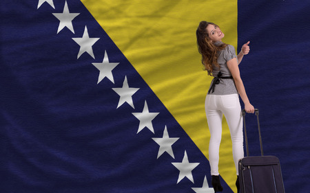 young beautiful woman is traveling to bosnia herzegovinaの写真素材