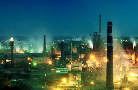 Night view  of industrial metallurgical  plant