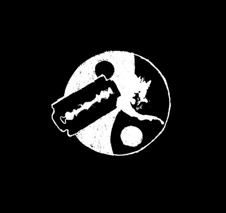 Symbol of Yin Yan and a blade on black backgroundの写真素材