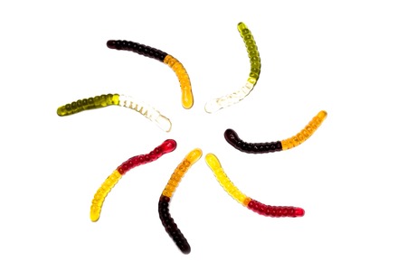 Gummy worms are laid out in a circle