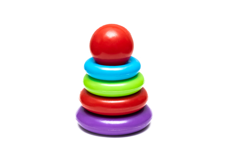 Childrens toy pyramid from multi colored circlesの写真素材