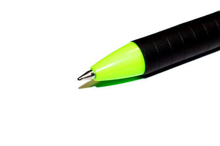 Green pen close up on a white background, macro photoの写真素材