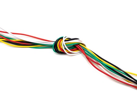 Knot from thin color wires, isolate on white background