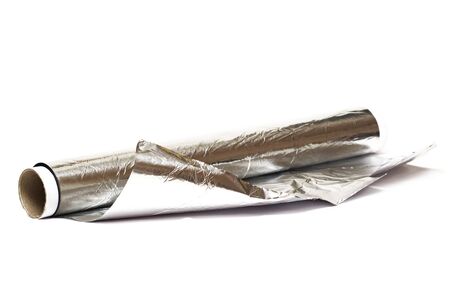 Roll of baking foil close up, isolated on a white backgroundの写真素材
