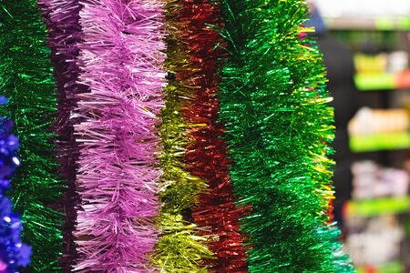 Background from multicolored rain for the Christmas treeの写真素材