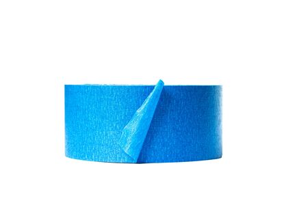 Blue masking tape isolated on white background close upの写真素材