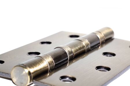 Metal hinge for a door isolated on a white background close up