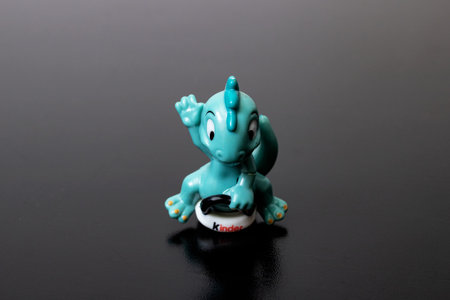 BELARUS, MINSK - JUNE 22, 2020: Toy dragon from Kinder Surprise close up