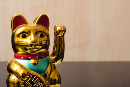 Maneki neko cat closeup with copy space, japan lucky charm