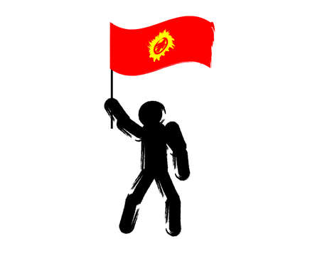 Protest in Kyrgyzstan man with flag on white background, vector illustrationのイラスト素材