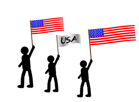Three people with foags of America, protest, vector illustrationのイラスト素材