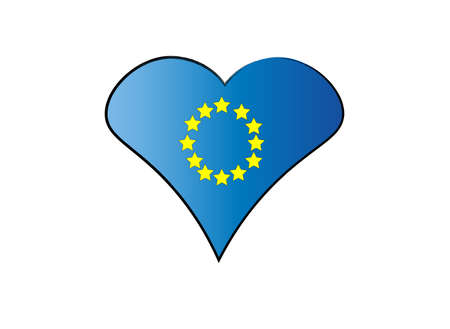 Drawn heart shaped EU flag on white background, vector illustrationのイラスト素材