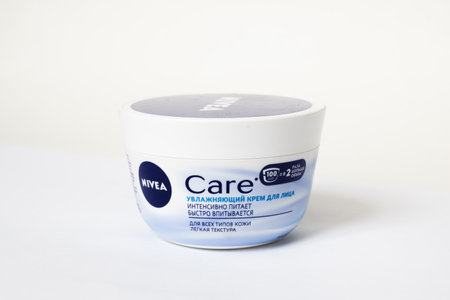 BELARUS, NOVOPOLOTSK - JULY 29, 2020: Nivea cream on a white backgroundのeditorial素材