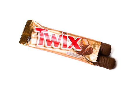BELARUS, NOVOPOLOTSK - NOVEMBER 02, 2020: Twix cookies in a package, isolated on white backgroundのeditorial素材