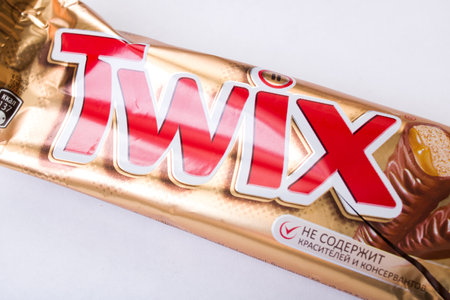 BELARUS, NOVOPOLOTSK - NOVEMBER 02, 2020: Twix cookies in a package on white backgroundのeditorial素材