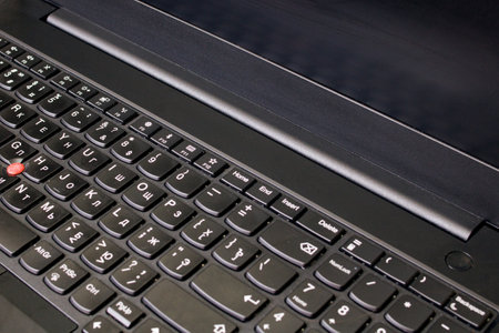 BELARUS, NOVOPOLOTSK - NOVEMBER 02, 2020: Laptop thinkpad on the tableのeditorial素材