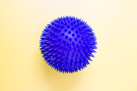 One ball for playing dogs on a yellow backgroundの写真素材