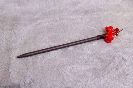 Japanese kanzashi hair clip on gray backgroundの写真素材