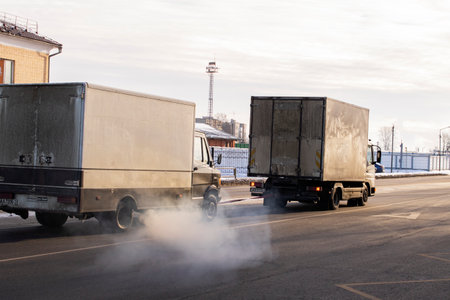BELARUS, NOVOPOLOTSK - 16 FEBRUARY, 2021: ar towing another caron frosty morning on roadのeditorial素材