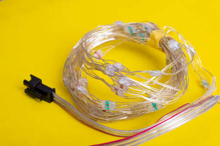 LED strip on a yellow background close up