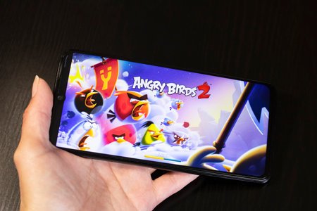 BELARUS, NOVOPOLOTSK - 27 MARCH, 2021: Angry birds 2 game on phone display close up