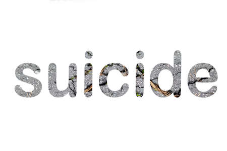 Word suicide made from broken asphalt isolated on white backfround