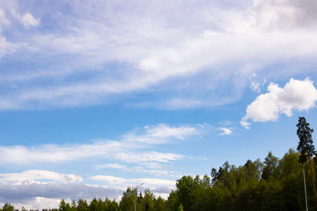 Blue sky background with clouds in sunlight and tree