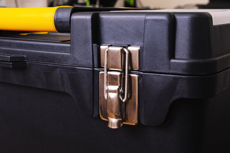 Metal lock on the tool box close upの写真素材