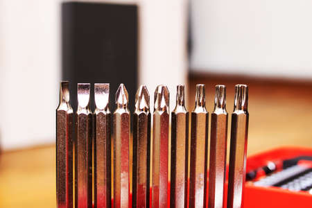 Set with bits for screwdriver close up, macro photoの写真素材