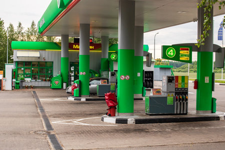 BELARUS, POSTAVY - 09 JUNE, 2021: Gas station Belorusneft close upのeditorial素材