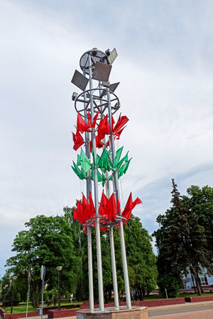 BELARUS, NOVOPOLOTSK - 02 JULE, 2021: Red-green flags of belarus close upのeditorial素材