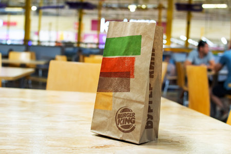 BELARUS, POLOTSK - 22 JULY, 2021: Burger King food package on tableのeditorial素材