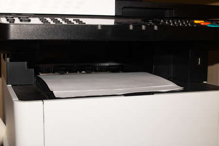 Sheets of paper in the scanner closeupの写真素材