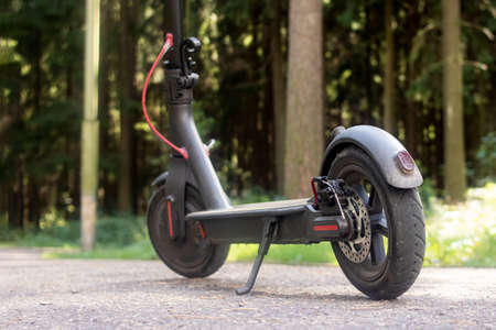 Electric scooter on a green forest background