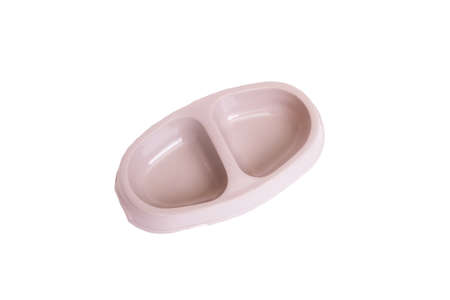 Double bowl for cat isolated on white backgroundの写真素材